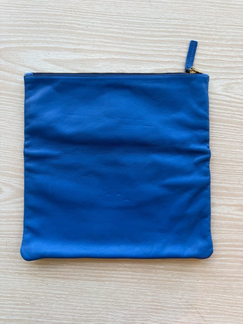 Clare V Foldover Clutch Black Cobalt Blue Leather Two Tone - Picture 6 of 7